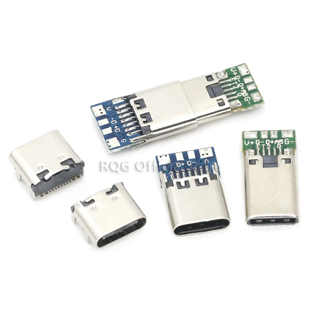 Conector USB 3,1 tipo C de 10 piezas, adaptador de receptáculo de enchufe hembra/macho para soldar Cable y Cable de 24 Pines, compatible con placa PCB