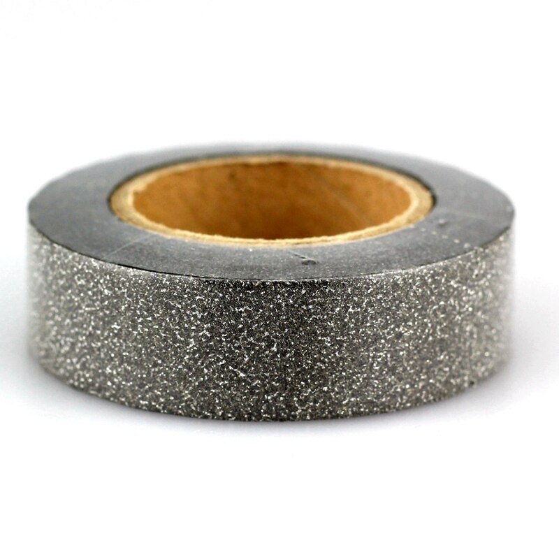 Cinta adhesiva negra con purpurina decorativa, 1 Uds., 15mm x 10m, Washi, para álbum de fotos, papelería: Default Title