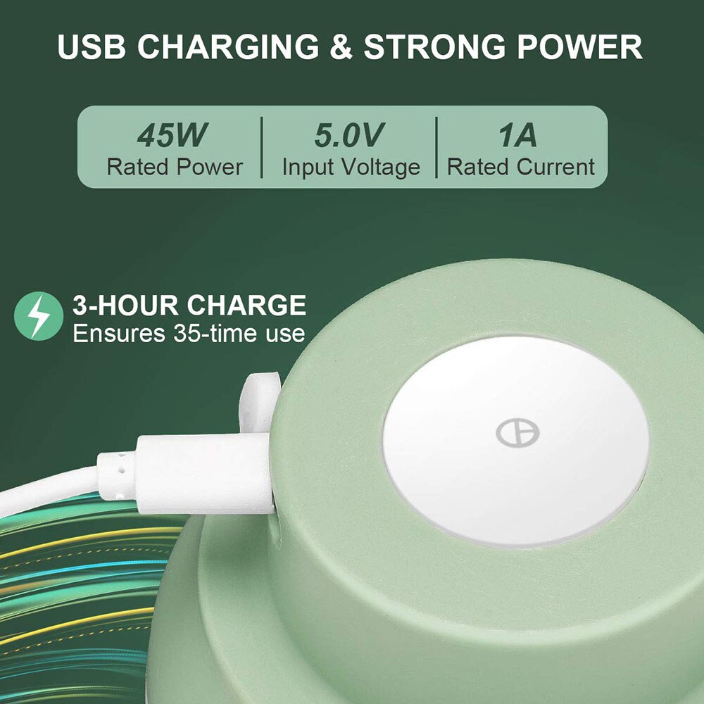 Groen/Wit Mini Keukenmachine Usb Opladen Krachtige Motor Gember Stamper Chili Vleesmolen Keuken Voedsel Mixer Gereedschappen 100/250Ml