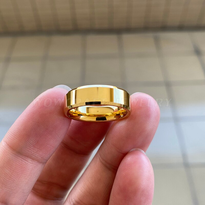 Wowcraft jóias 6mm ouro anéis de carboneto de tungstênio para homens feminino casamento banda polido brilhante chanfrado bordas livre dentro gravura