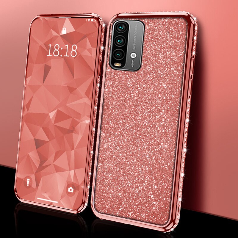 Para redmi 9 t caso brilhante diamante claro macio silicone casos de telefone para xiaomi redmi 9 t 9 t bling glitter strass tpu capa traseira