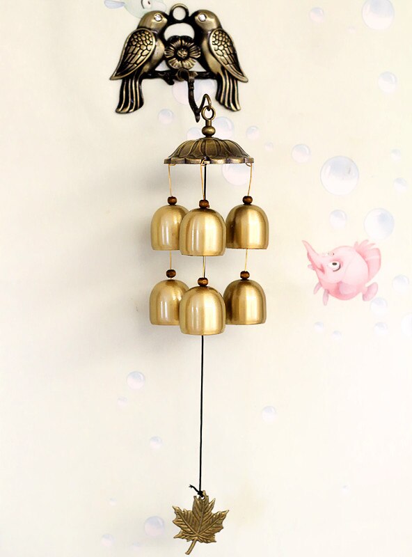Buf koperen vogel windgong antieke huisdecoratie bellen windgong luxe retro wandhanger: Zes klokken