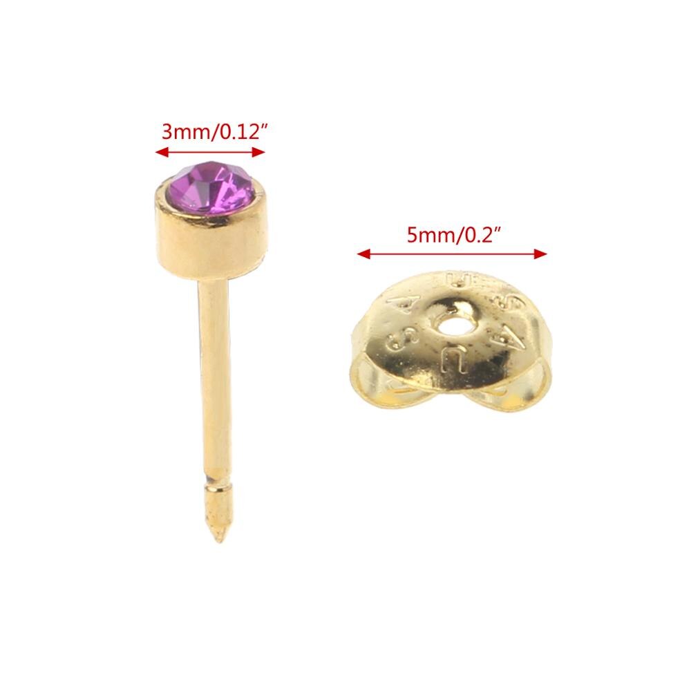 Set van 12 paar gouden oorpiercing oorbellen, hypoallergeen, mini oorbellen met 3mm zirkonia steentjes.