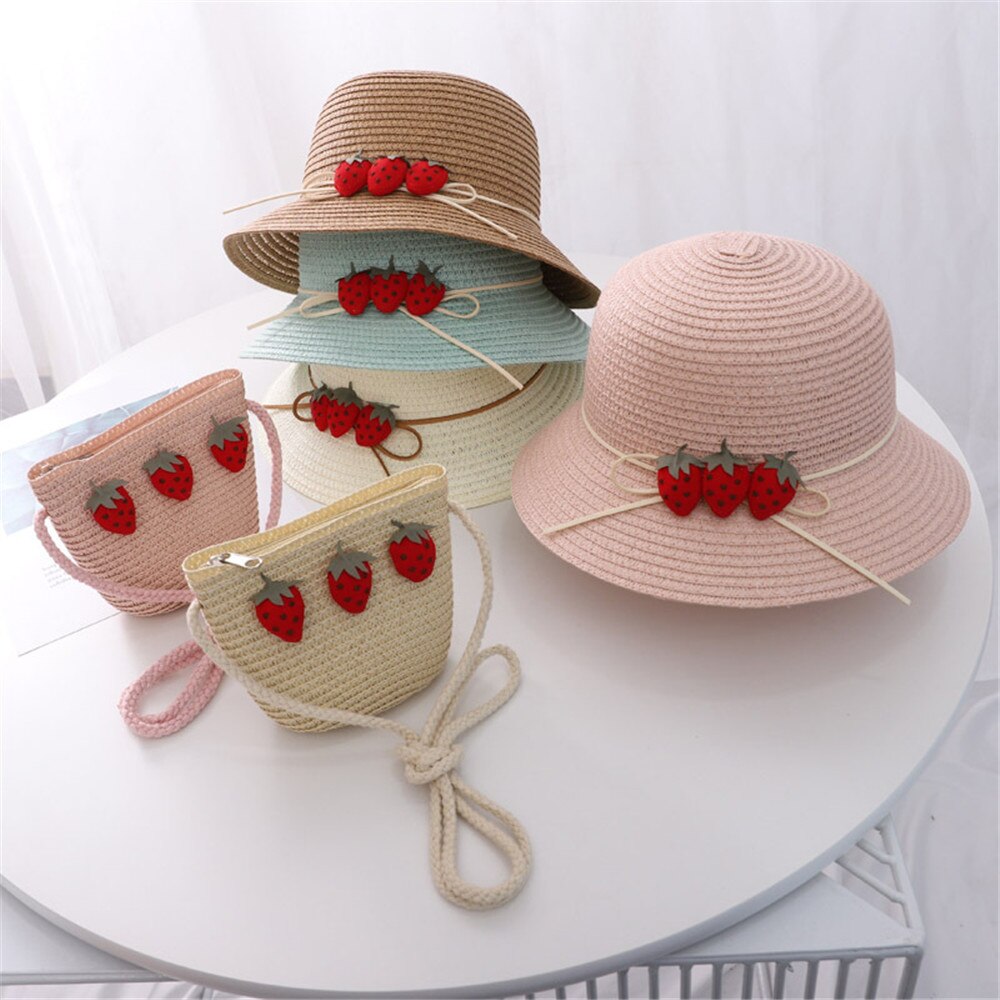 Chapeau de paille d'été pour enfants, mignon, fraise, pour la plage, pour filles de 3-8 ans