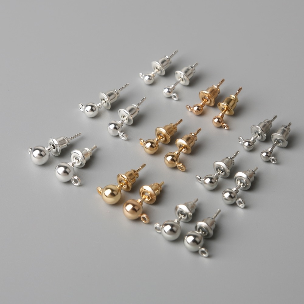 Set van 10 gouden, zilveren 3/4/5mm rhodium geplateerde metalen oorbelstoppers met een blanco basis voor doe-het-zelf oorbellen, sieradenaccessoires