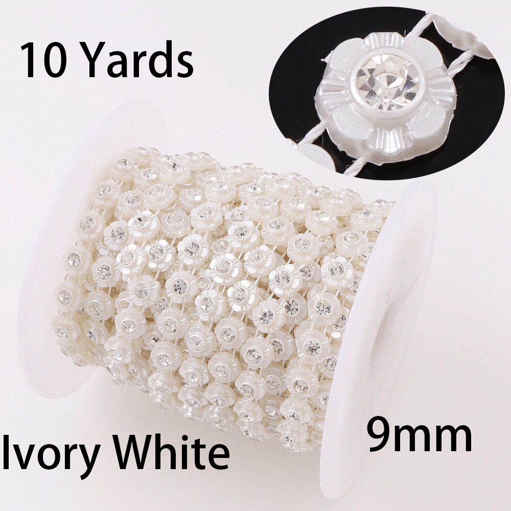 1 rulle pärlkedja 10 yards blomma form abs plast strass smycken kedjor bröllopsklänning hantverk kvinnor kläder material: Aa110