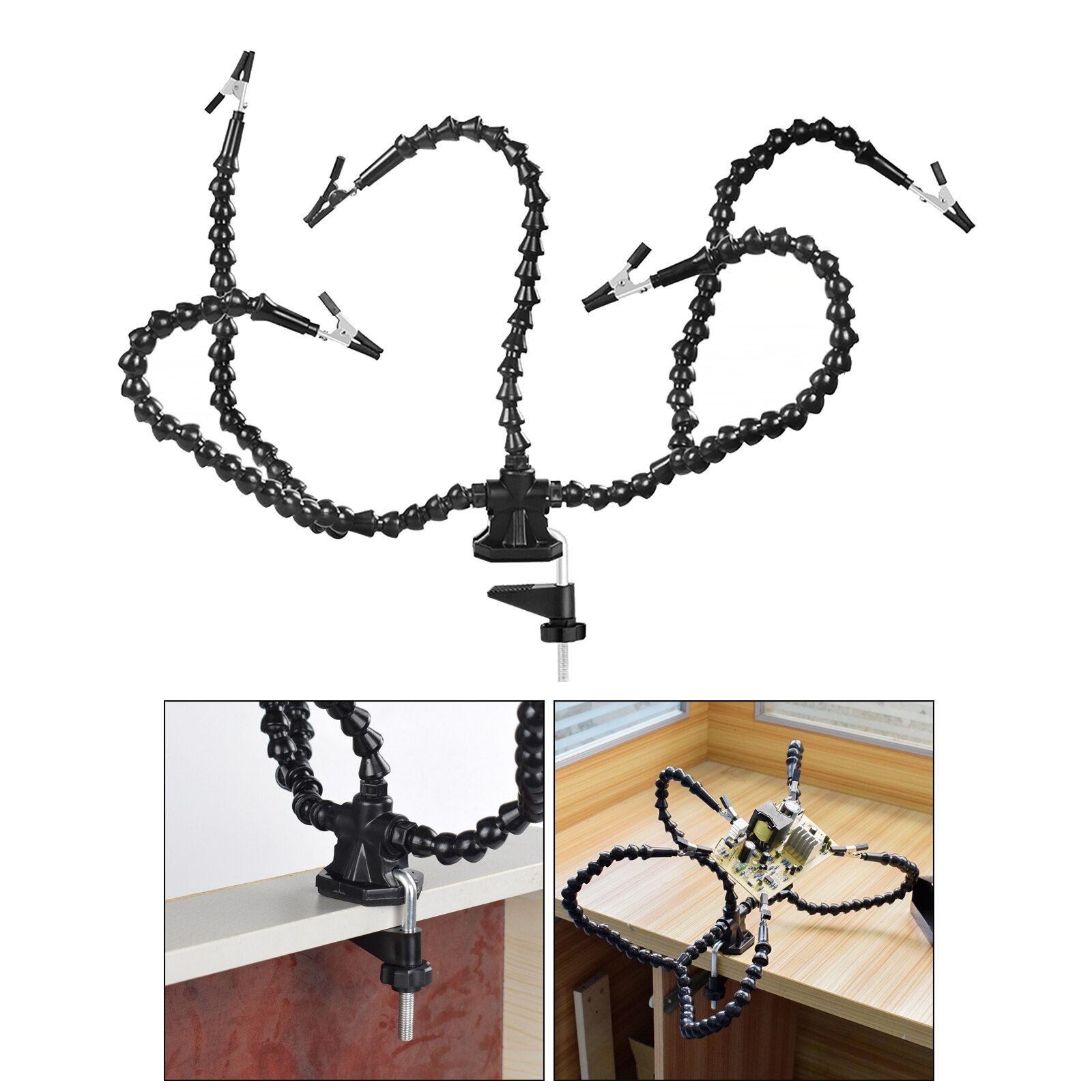 Derde Hand Solderen Helpende Handen Workshop Soldeer Station Tool 5 Arms 360 Graden Draaibare Clips Met Led Licht