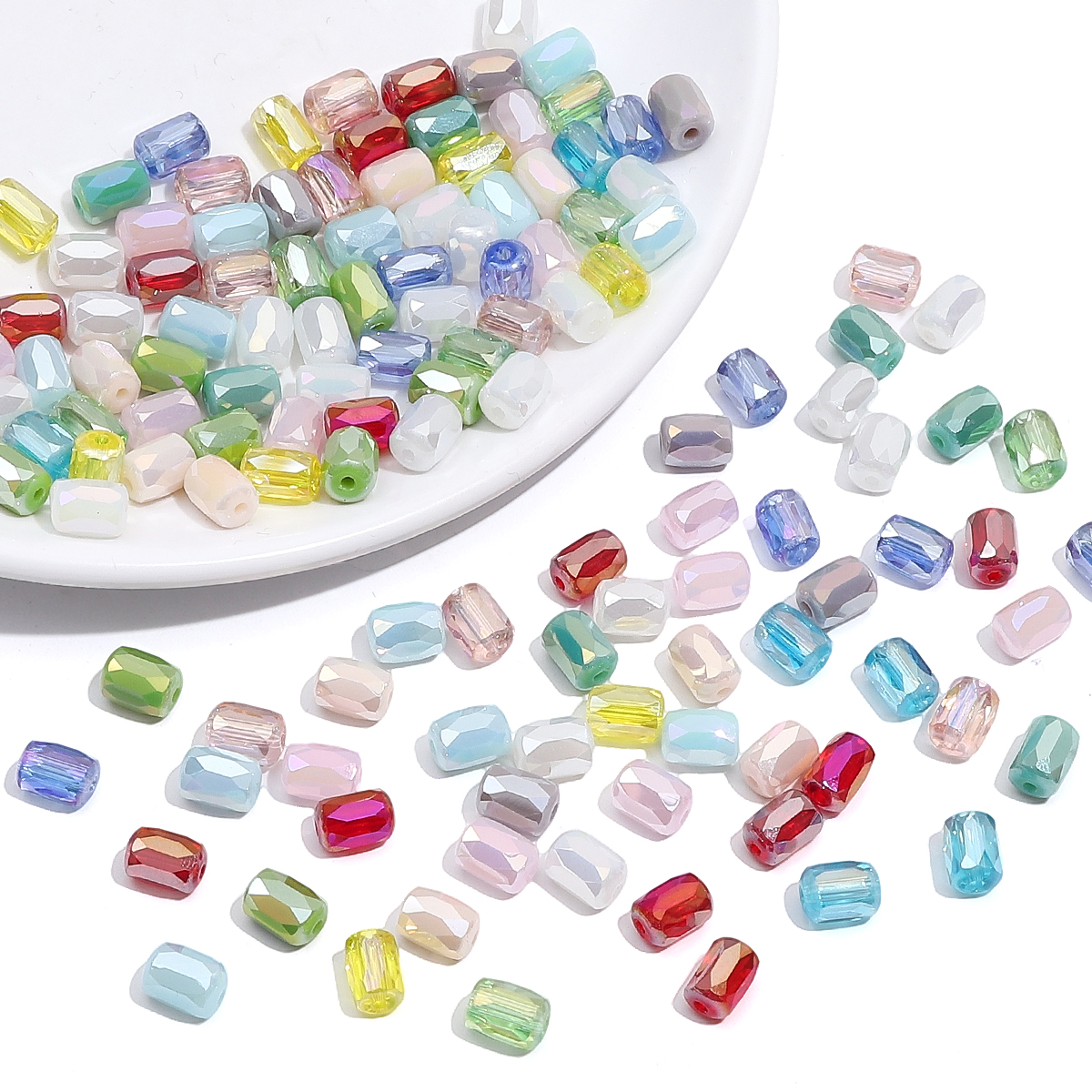 Environ 10 pièces de perles colorées plaquées transparentes en verre, perles rectangulaires coupées en vrac, faites à la main, fabrication de bijoux, accessoires de Bracelet