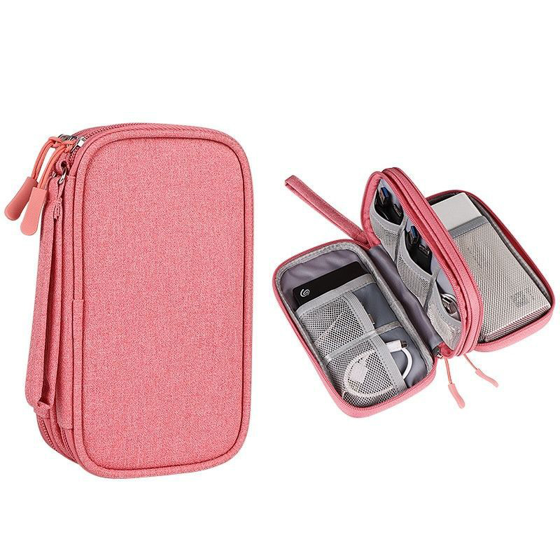 Draagbare Reis Digitale Product Opbergtas Organizer Multi-Layer Headset Kabeltas Opladen Schat Usb Datakabel Tas: Beige