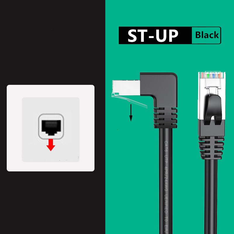 Kot6 kabel Ethernet RJ45 kątowy kabel sieciowy UTP skrawek sznur 90 stopni Kot 6 przewód Lan robić laptopa router TV, pudełko biały czarny