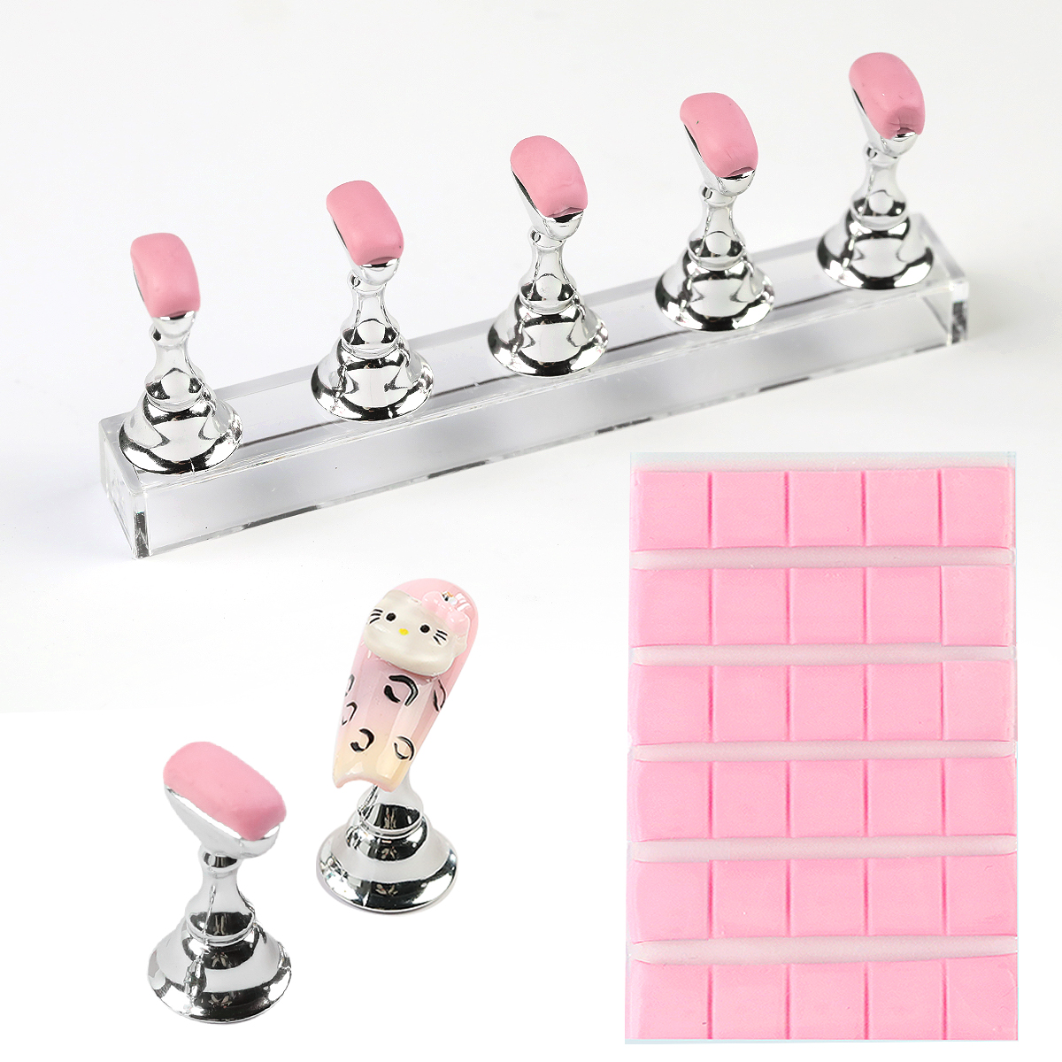 5/30 stks/set Magnetische Nagelhouder Valse Nagel Tip Oefenstandaard Kristallen Basishouder Nail Art Display Voor Kunstsalon DIY & Praktijk: Army Green