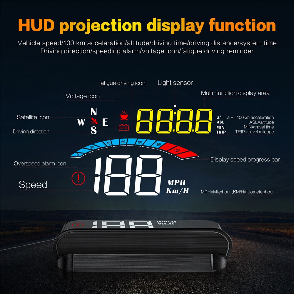 Newly M16 GPS Speedometer Head Up Display GPS HUD Gauges Windsheild Projector With Hood Fatigue Driving Reminder Car Electronics