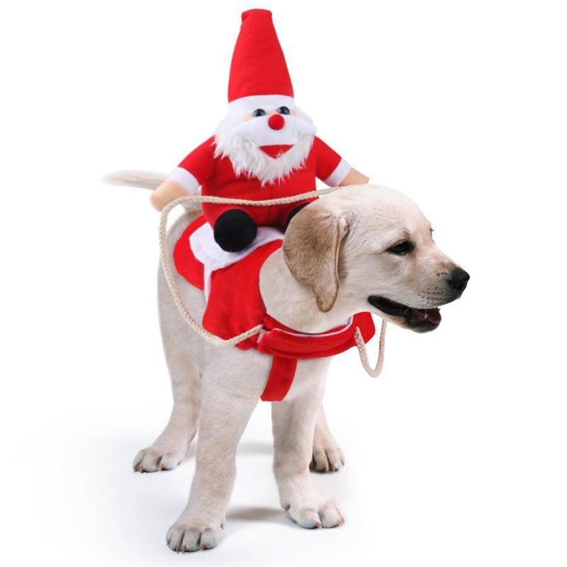 Cute Santa Claus Riding Deer Dog Costume Warm Dog Pet Christmas Transformed Cloak Shawl Lovely Santa Claus Riding Deer Dog