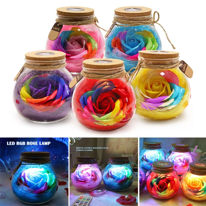 LED RGB Rose Lamp Bloem Fles Nachtlampje Afstandsbediening Rose Lamp Verlichting GHS99