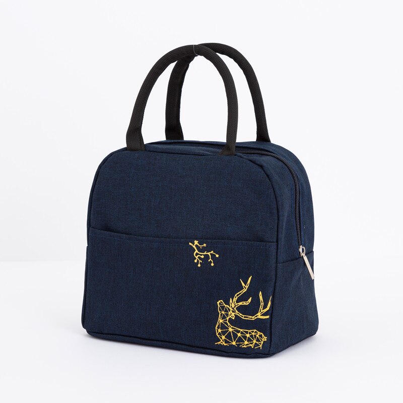 1Pcs Verse Koeler Zakken Waterdichte Nylon Draagbare Rits Thermische Oxford Lunch Tassen Voor Vrouwen Handige Lunchbox Tote Voedsel tassen: Navy Blue