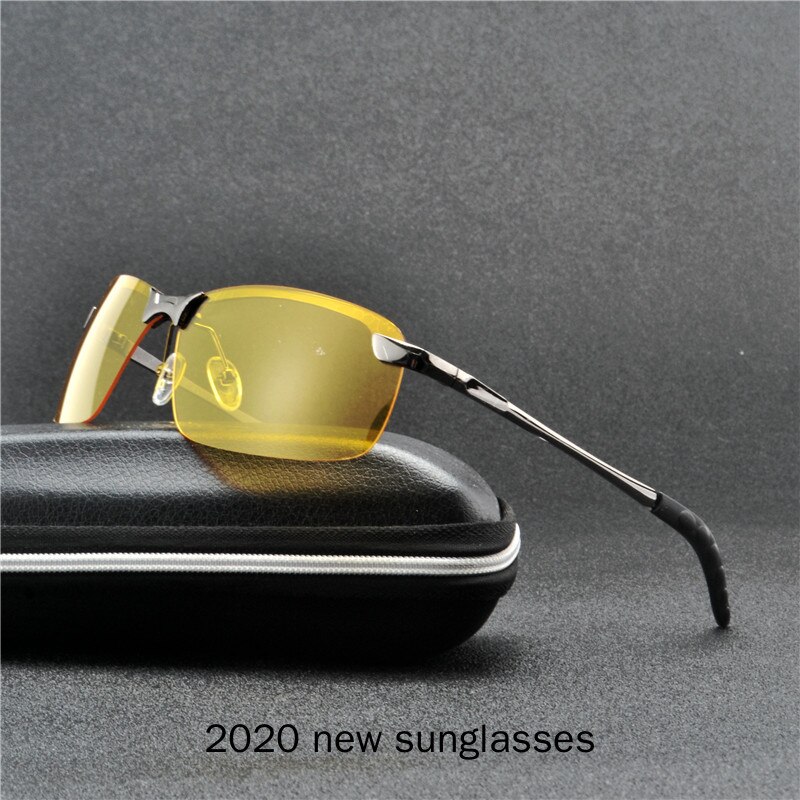 Natkørebriller i aluminium anti-glare nattesyn førerbriller herre polariserede gule solbriller goggle nx: Sølvgul