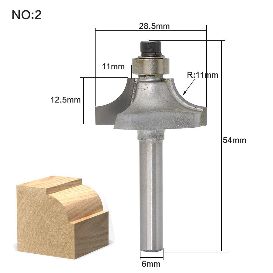 1 stk/sæt rundbor med leje 6mm skaft svalehalefræser bit fræser træbearbejdning: No2