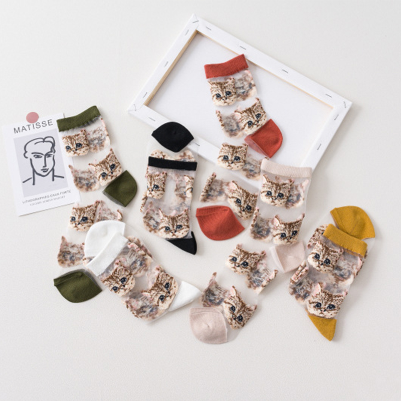 Harajuku Product Crystal Silk Tide Socks Thin Women Funny Harajuku Mesh Transparent Flower Socks