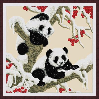 Söt panda djurmönster korsstygn set handarbete broderi kit vit canvas bomull broderi gör-det-själv heminredning målning: Gul / 14ct otryckta