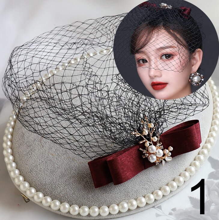 White Face Veils Bridal Big Bowknot Headband Net Birdcage Veil Charming Wedding Party Hair Accessories Fascinator: 1