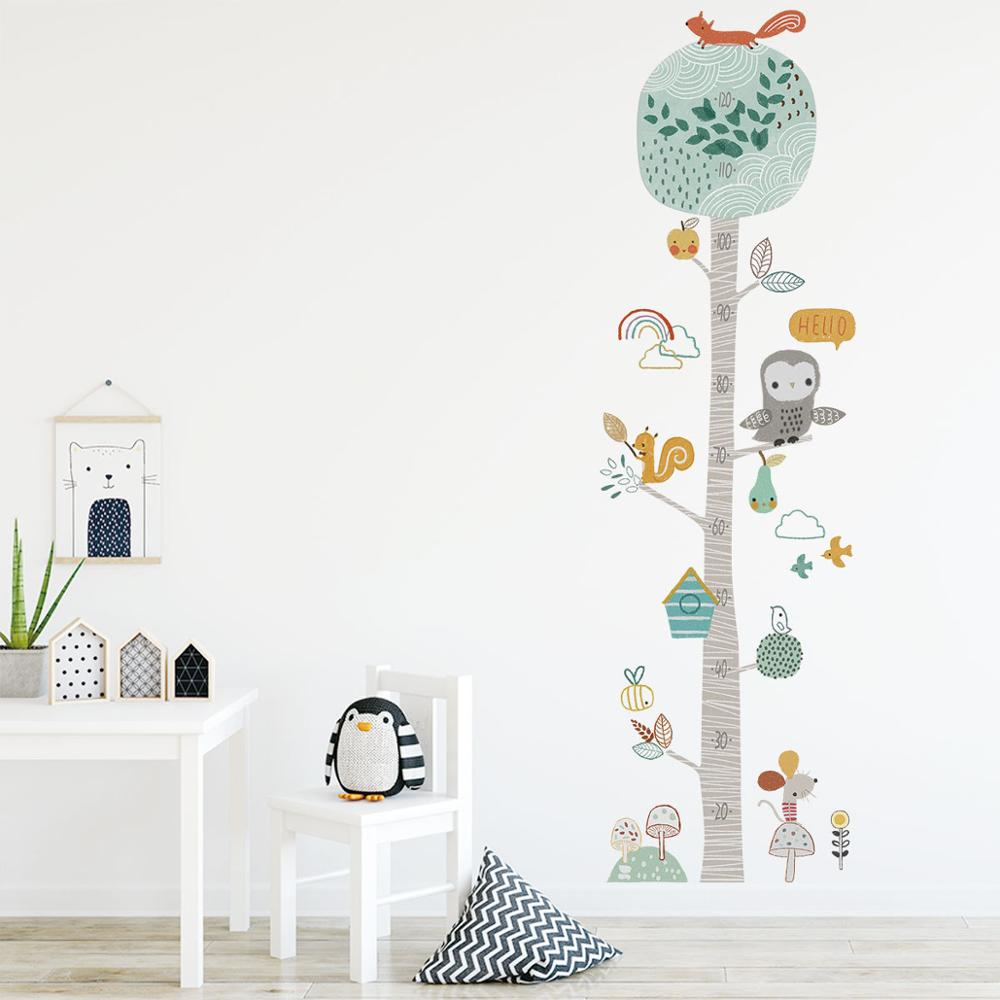 Leuke Bos Boom Hoogte Meet Muursticker Voor Kinderkamer Nursery Kind Groeigrafiek Muurtattoo Baby Dier Kamer decor