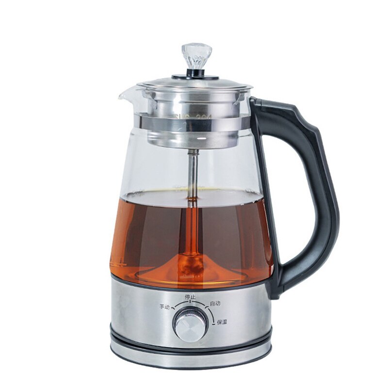 1l elkedel kaffe te maskine sort pu 'er glas te maker automatisk damp spray tekande kedler sundhed pot: Sølv