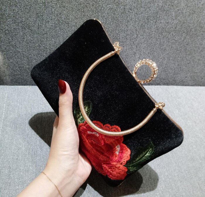 Bruiloft Bloemen Clutch Bag voor Vrouwen Party Bloem Avondtassen Chic Ketting Crossbody Tassen Elegante Portemonnees en Handtassen, Goud 2