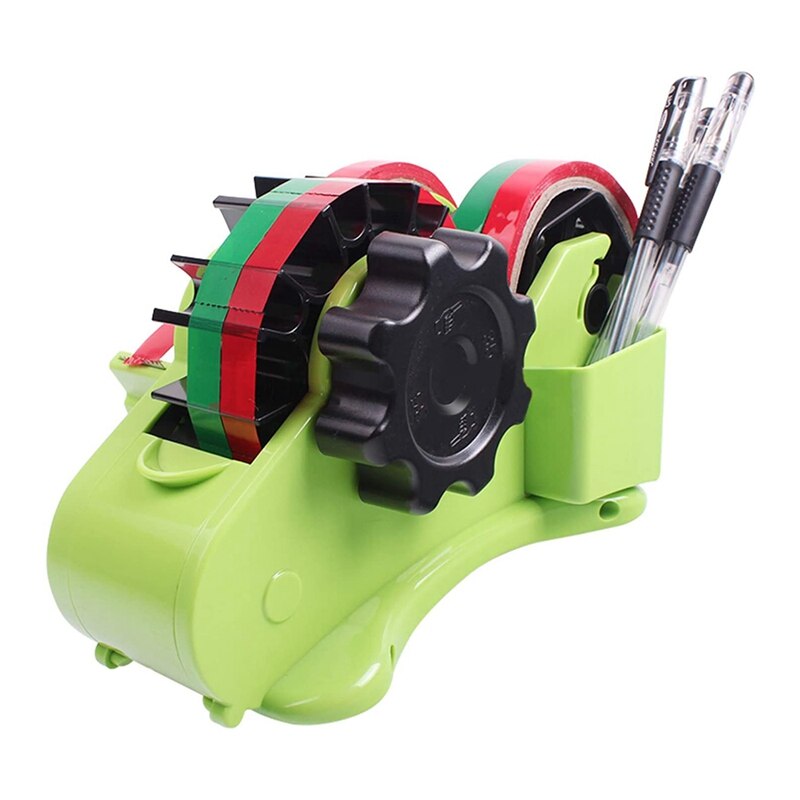 Packaging Tape Dispenser With Compartment Slot And 1Inch &amp; 3Inch Dual-Roll Cores,Semi-Automatic Desk Dispenser