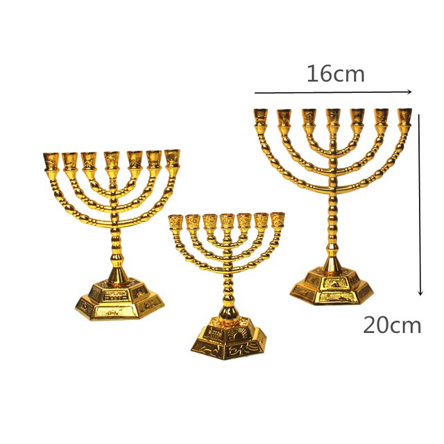 Menorah Hanukkah Candle Holder Jerusalem Home Decor 12 Tribes Jewish Candelabra Judaica 7 Branch Metal Candlestick: light green