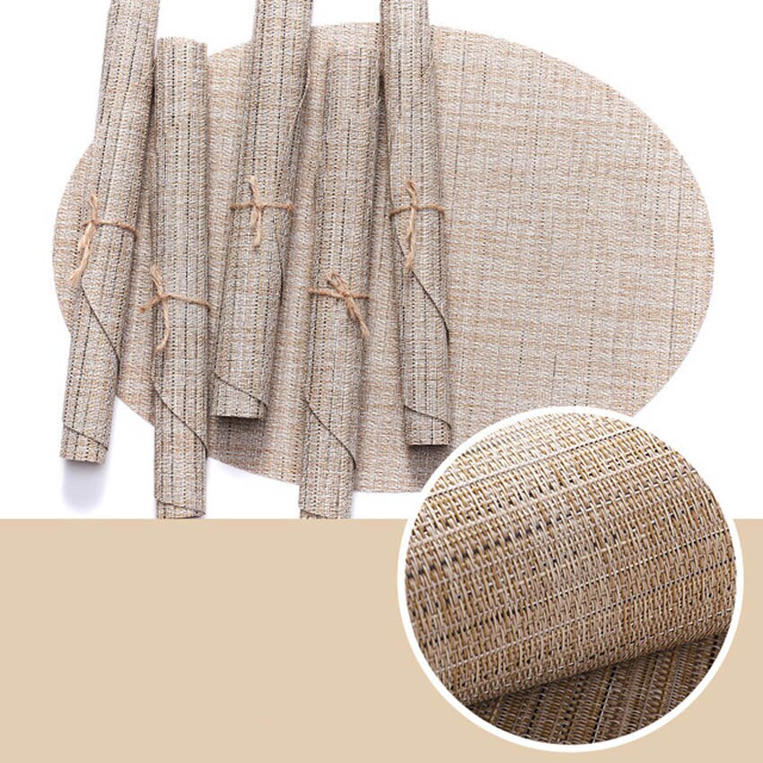 Bamboe Graan Schilderij Placemats Ovale Tafel Mat Cup Bar Mat Keuken Accessoires Pvc Adiabatische Kan Worden Gewassen Salontafel Kom pad: 2pcs-pack / Color 7
