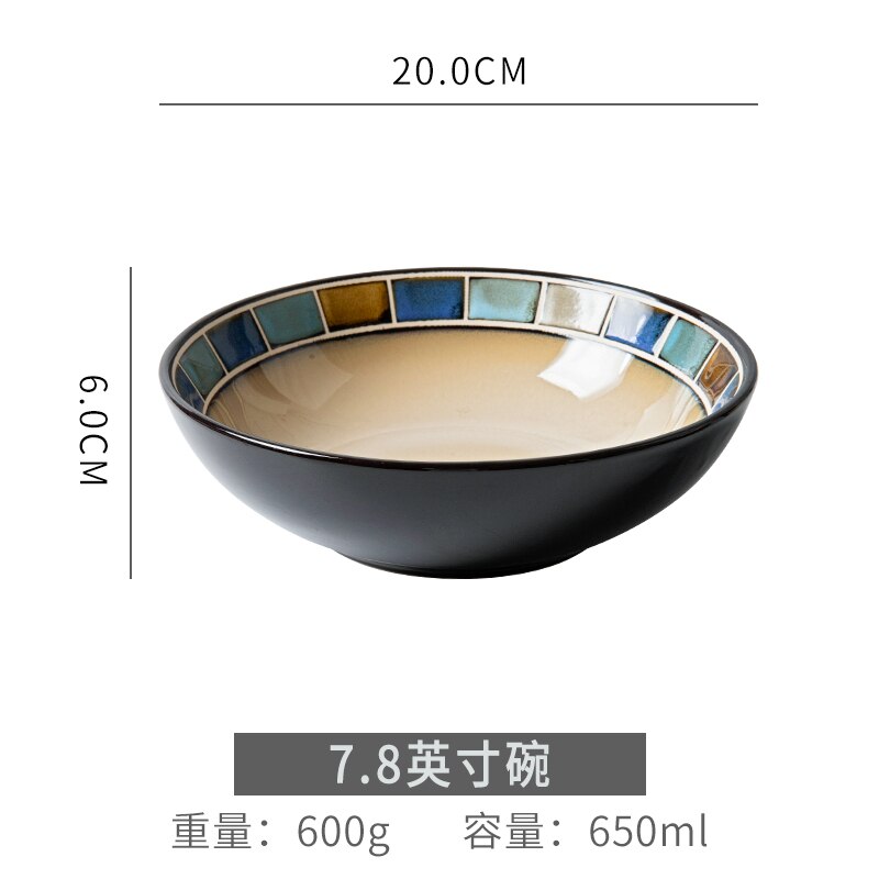 Japanese-style Bowl and Plate Combination Ceramic Tableware Sets Noodle Soup Bowl Western Food Steak Dish Dinner Plates: 7.8 inch bowl
