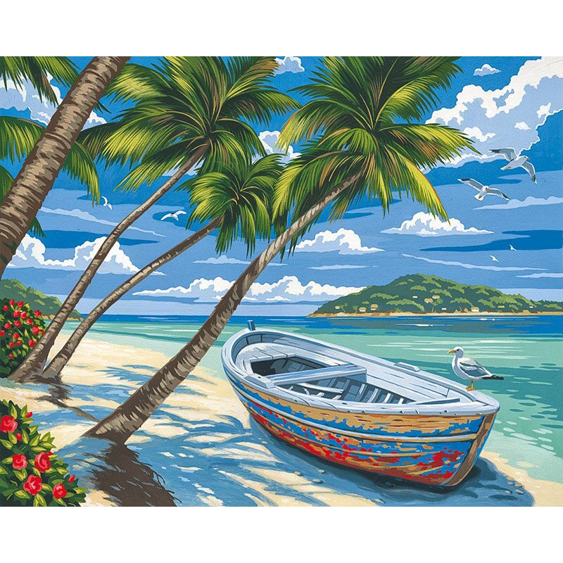 CHENISTORY Rahmen Stiefel Strand DIY Malerei Durch Zahlen Moderne Zauberstab Kunst Bild Durch Zahlen Acryl Leinwand Durch Zahlen Für Hause dekore: Licht Grün / 32x42 cm