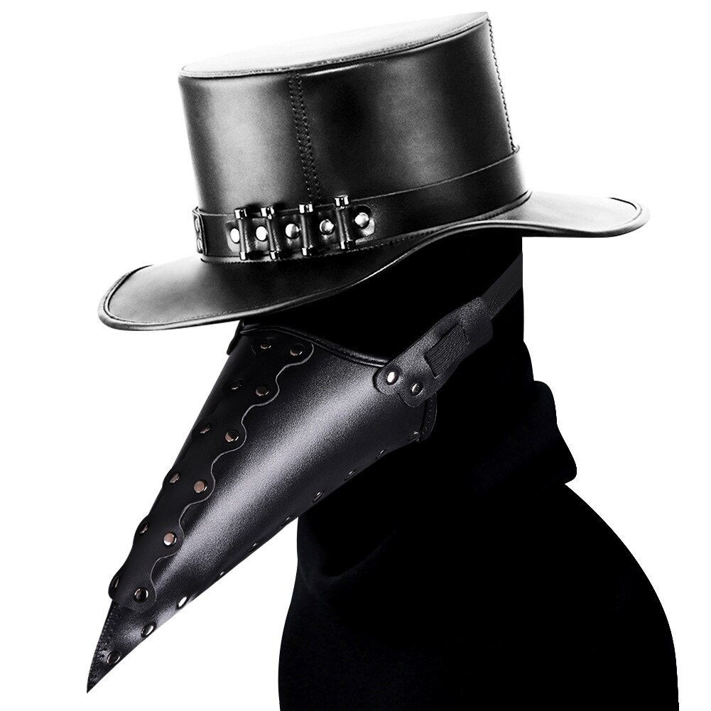 Hvid sort pest læge pu læder maske halloween fugl lang næse næb steampunk masker