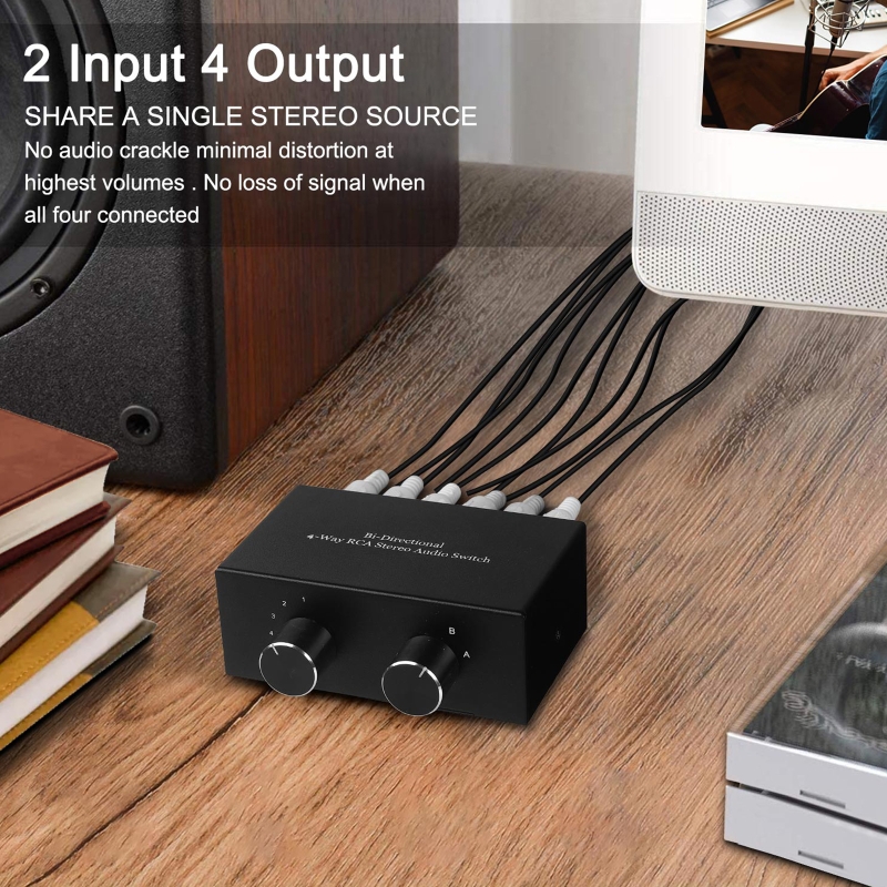 4-weg RCA Stereo Schakelaar Bidirectioneel 4 In 2 Uit/2 In 4 Uit R/L Switcher Dropsale