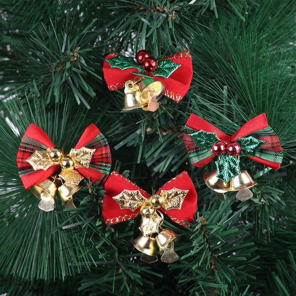 Christmas Tree Decorations - 20 Pack of Christmas Ribbon Bows with Iron Bells for Christmas Tree Ornaments Xmas Decoration