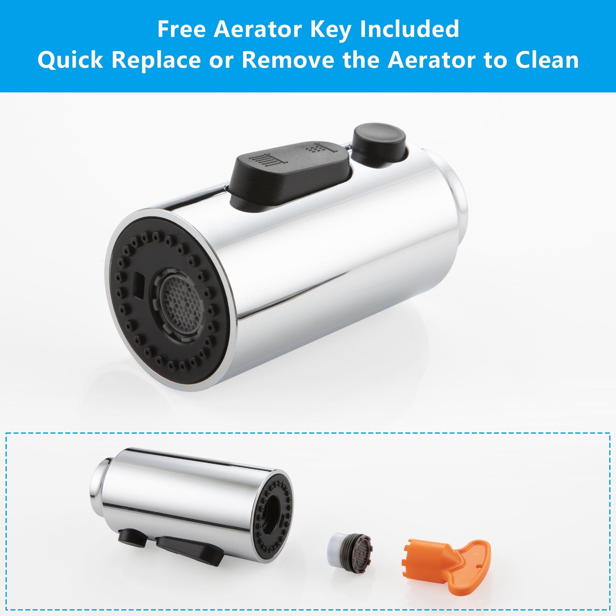 SKOWLL 3-Function Kitchen Sink Spray Nozzle Pull Down Faucet Head Replacement with 9 Adapters, Matte Black