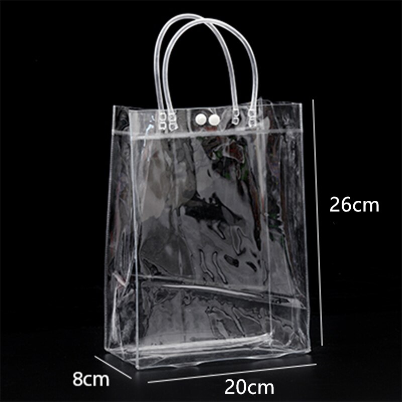 20pcs/lot Transparent soft PVC tote packaging bags with hand loop, clear Plastic handbag, cosmetic bag: (03)20x26x8cm