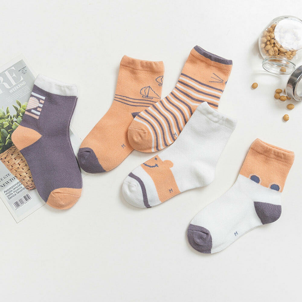 5 Pairs Cute Unisex Cotton Kids Baby Socks Anti-Slip Infant Knee High Sock Toddlers Girls Boys Socks For 1-12Years: F / S