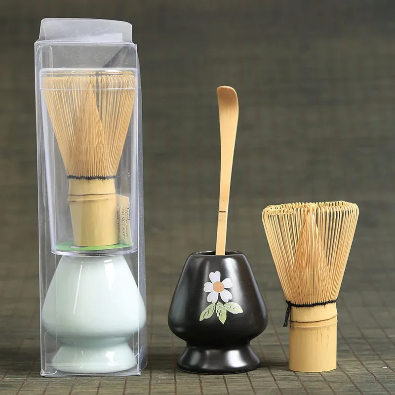 4Pcs Japanese Tea Set Ceramic Matcha Stand Bowl Bamboo Tea Spoon Matcha Whisk Tea Chasen Holder Set Handmade Tea Making Tools