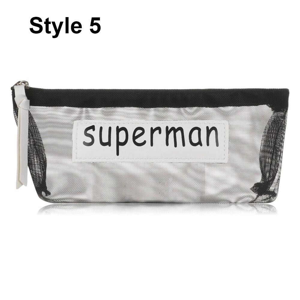 Transparent Mesh Pencil Bag Nylon Zipper Pencil Case School for Kids Girls Pen Storage Bag Office Supplies: Style 5