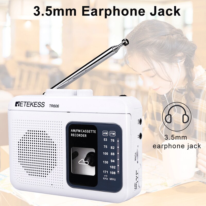 Retekess Tr606 Radio Fm Am Radio Cassette Afspelen Draagbare Radio 'S Fm Am Opname 3.5Mm Oortelefoon Microfoon Jack 2 Voeding Methode