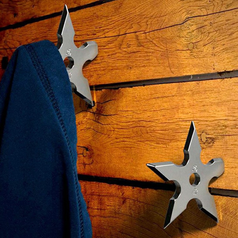 Frakkekroge ninja stjerneformet rustfrit stål væg dør krog tøj hatte bøjle holder hjem dekoration