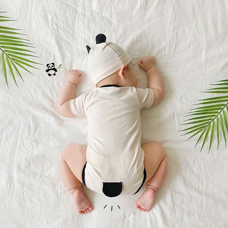 Zomer Baby Boy Kleding 2 Stuks Sets Katoenen Soft Mooie Cartoon Dier Panda Korte Mouw Baby Romper + Hoed Baby kleding Meisje 0-18M