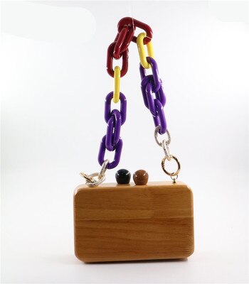 lente en zomer hout serie kraal vierkante doos schoudertas diagonaal hout avond clutch handtas: brown acrylic chain