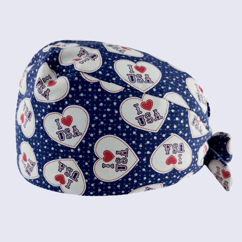 Multicolor Printing Female Dental Surgery Cap Surgeon Cap Operating Room Nurse Cap Unisex Adjustable Breathable Scrub Cap: Z-042