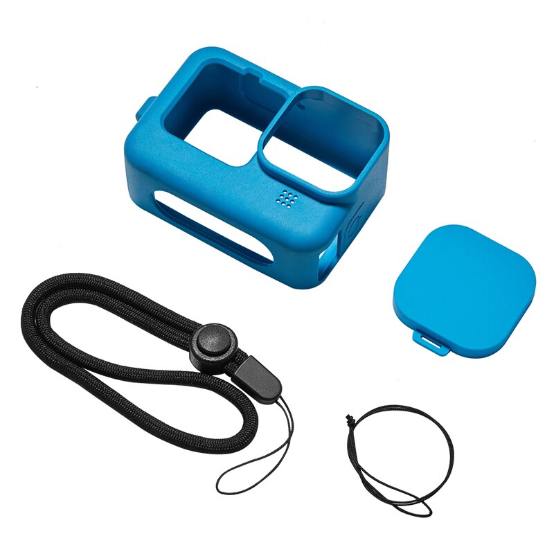 Funda de silicona para GoPro, carcasa protectora anticaída con correa de mano para cámara deportiva, accesorios para GoPro Hero 10, 9: Blue