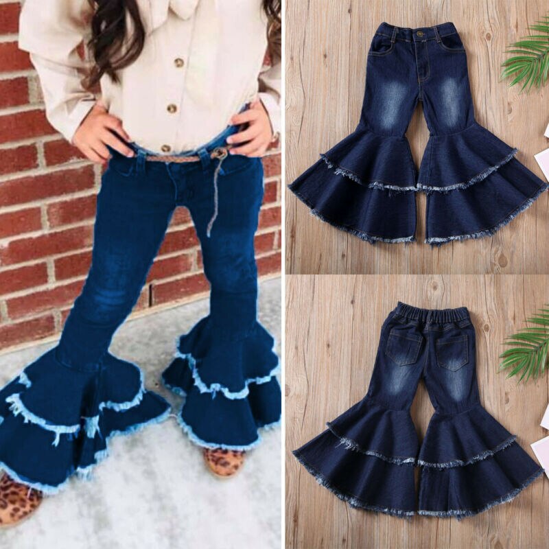 Toddler Flare Jeans Pant Baby Kid Children Girl Clothes Bot Cut Jeans Pants Trousers Bottoms