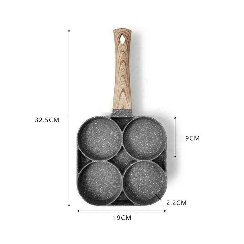 Sartén antiadherente de 4 orificios para hamburguesas y huevos fritos, utensilio de madera para cocinar a Gas y Cocina de Inducción: 4hole
