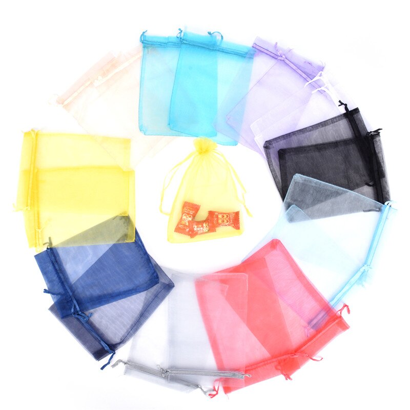 50 Pz/pacco Sacchi per Imballaggio Dei Monili di Cerimonia Nuziale Del Partito Del Regalo Borse &amp; Borse Multiuso Sacchetti Organza 7X9 8X10 10X12 Centimetri