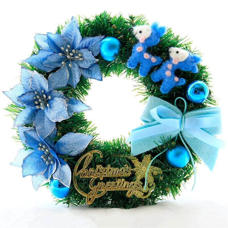 1pc julekrans håndlavet kunstig blomst elg hængende vægdør dekoration krans familie fest juledekoration: Blå